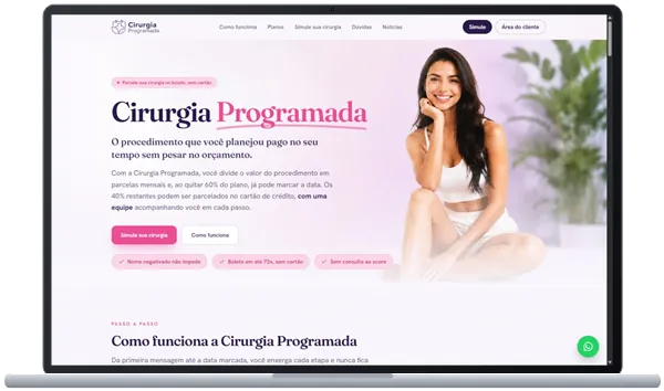 Site Cirurgia Programada aberto em um notebook