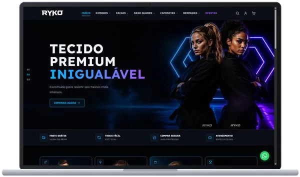 Site RYKO Kimonos aberto em um notebook